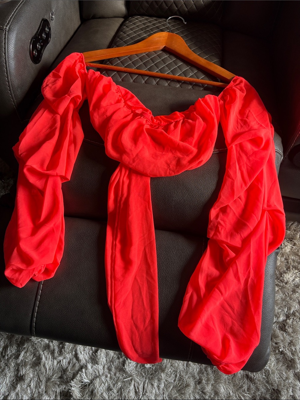 Fashion Nova Red Off-Shoulder Tie-Front Puff Sleeve Top